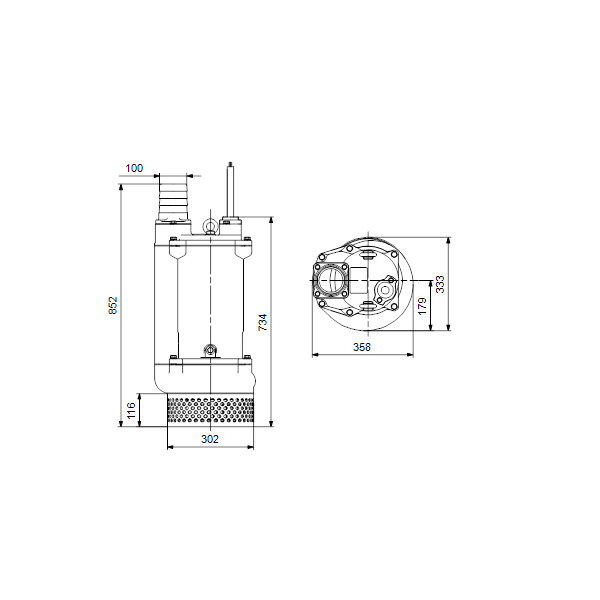 Дренажный погружной канализационный насос Grundfos для канализаций DWK.O.13.100.75.5.1D.R артикул 96926082 – габаритный чертеж