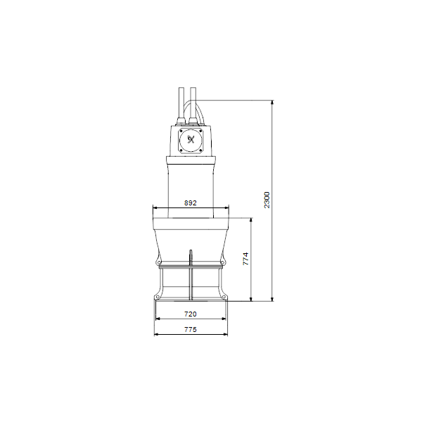 Дренажный погружной насос Grundfos для канализаций и водозабора KPL.900.90.8.T.50.17.E.40 артикул 99265817 – габаритный чертеж