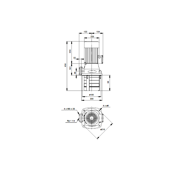 Полупогружной насос Grundfos MTH 12-20/2 A-W-A-AUUV артикул 45942522 – габаритный чертеж