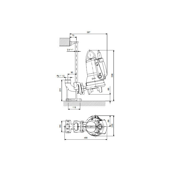 Погружной канализационный насос Grundfos для водоотведения SEG.40.09.E.EX.2.1.502 артикул 96878507 – габаритный чертеж