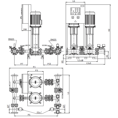 Габаритный чертеж насосной станции Wilo CO-2 HELIX V 5201/1/SK-FFS-S-R