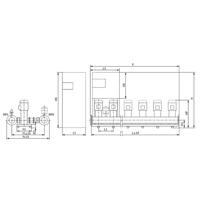 Габаритный чертеж насосной станции Wilo COR-2 HELIX V 1012/Skw-EB-R
