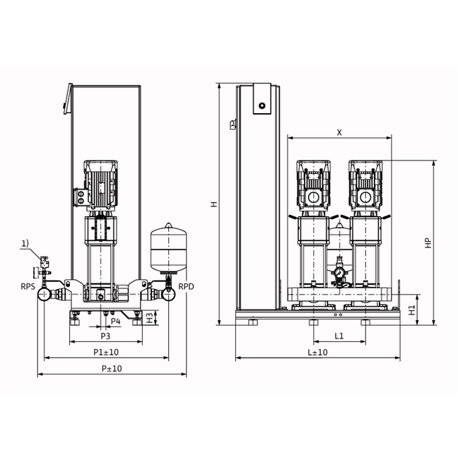 Габаритный чертеж насосной станции Wilo Smart FC 2 HELIX V 1603