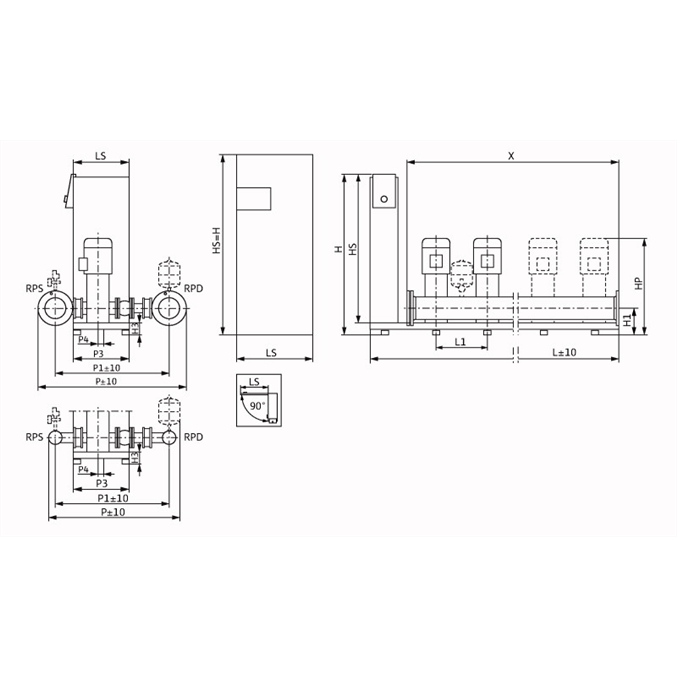 Габаритный чертеж насосной станции Wilo Smart FC 4 HELIX V 5204/2